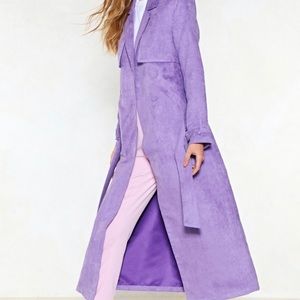 Purple faux suede trench coat